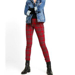 size XS slim Hollister ultra high rise waist tartan plaid red pants jeggings